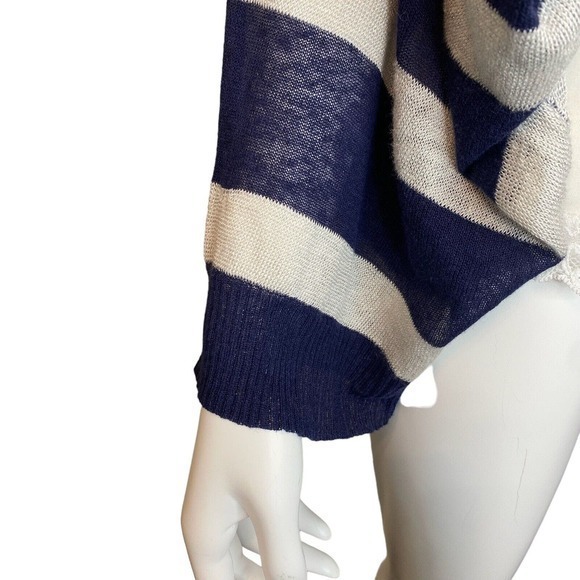Anthropologie- Moth Navy Striped Lightweight Shrug Size S Petite Linen Blend - Picture 4 of 6